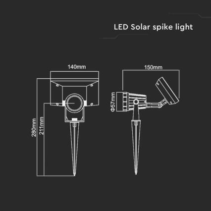 Lampe solaire SPIKE LED/2W/5,5V IP65 6400K