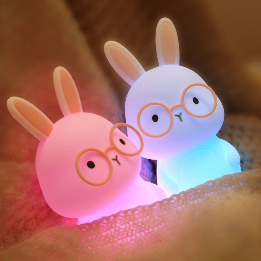 Lampe tactile enfant à intensité variable RGBW FLORKA LED/1W/5V USB 1200 mAh lapin blanc/rose