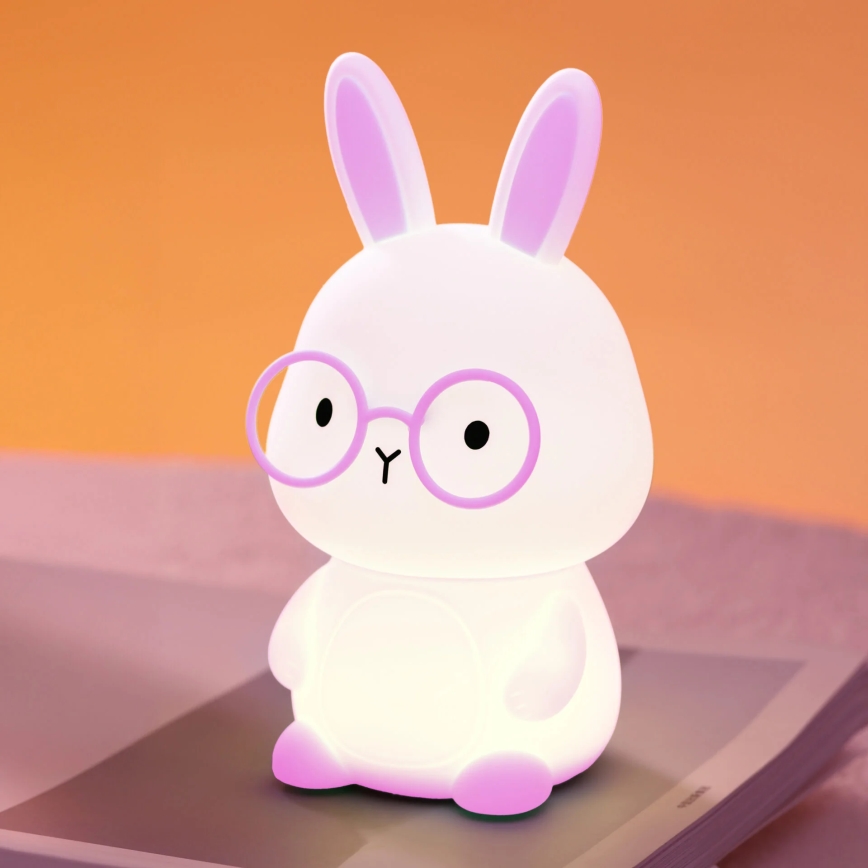 Lampe tactile dimmable LED RGBW pour enfants FLORKA LED/1W/5V USB 1200 mAh lapin rose