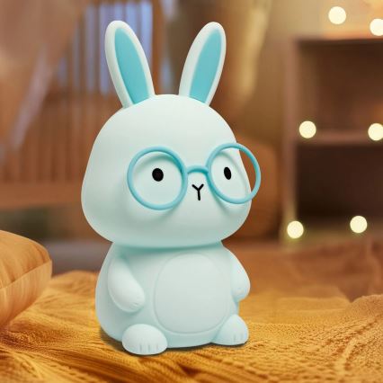 Lampe tactile pour enfants à intensité variable RGBW FLORKA LED/1W/5V USB 1200 mAh lapin bleu
