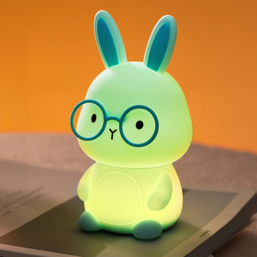 Lampe tactile pour enfants à intensité variable RGBW FLORKA LED/1W/5V USB 1200 mAh lapin bleu