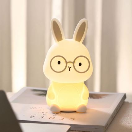 Lampe tactile pour enfants à intensité variable RGBW FLORKA LED/1W/5V USB 1200 mAh lapin blanc/gris