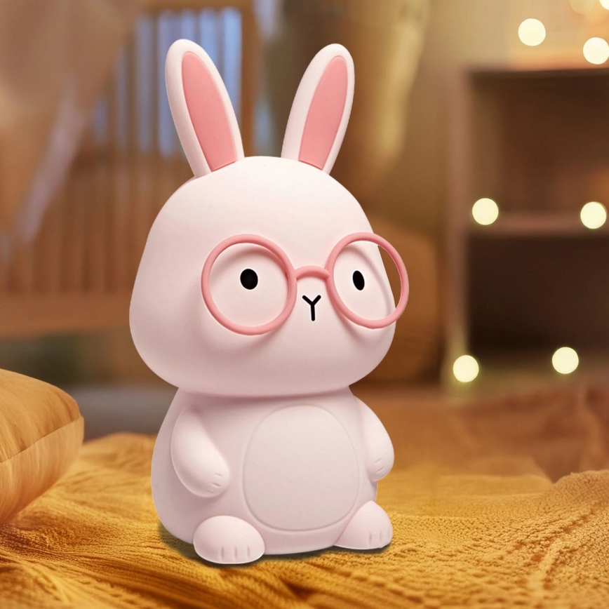 Lampe tactile pour enfants à Intensité variable RGBW FLORKA LED/1W/5V USB 1200 mAh lapin rose