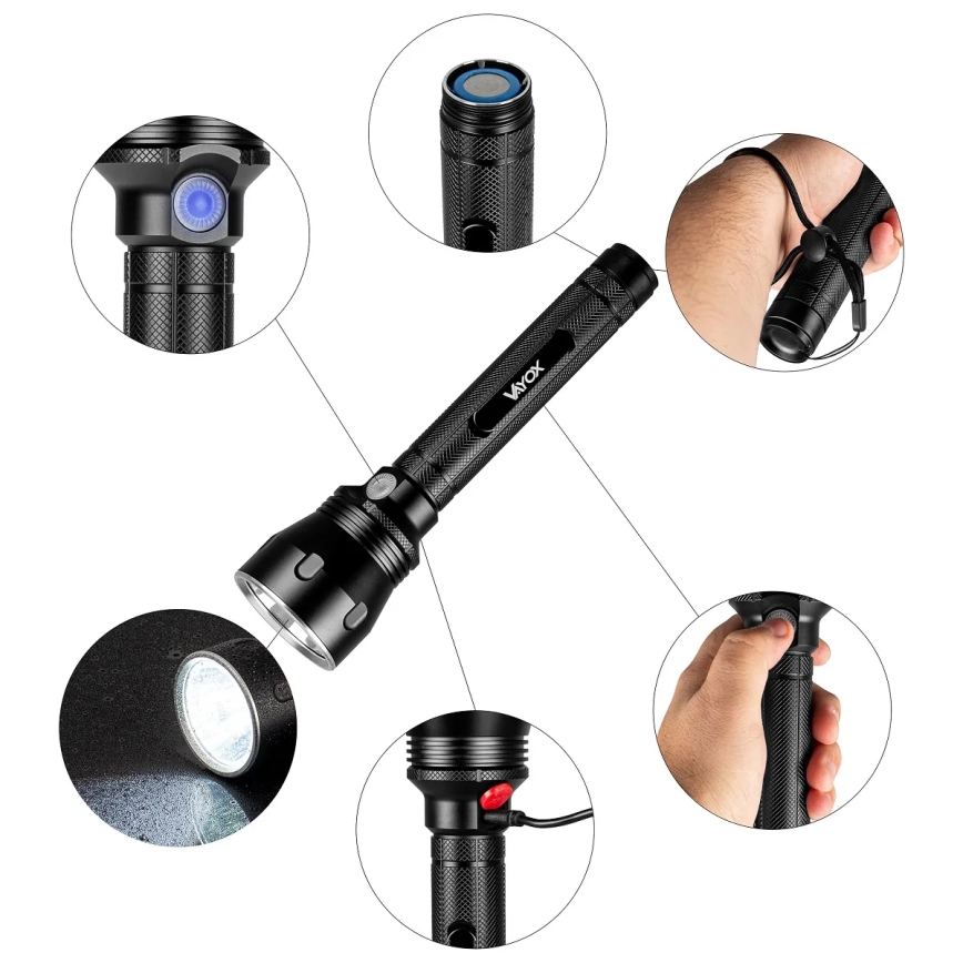 Lampe torche rechargeable à intensité variable LED/20 W/5 V IPX5 1570 brillant 8400 mAh