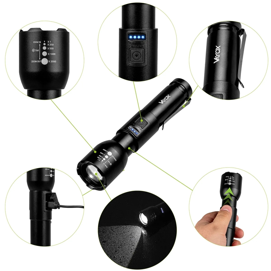 Lampe torche rechargeable à intensité variable LED/20W/5V IPX4 800 brillant 2000 mAh