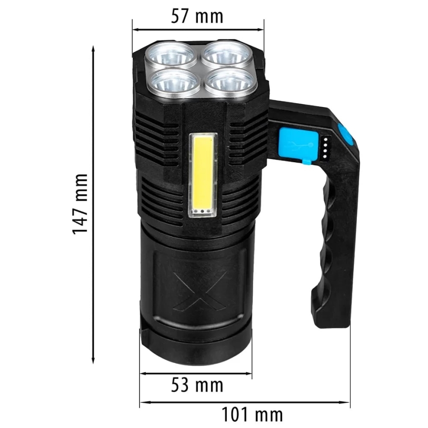 Lampe torche rechargeable à intensité variable LED/5V IPX4 250 brillant 1200 mAh