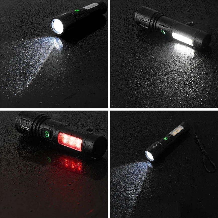 Lampe torche rechargeable à intensité variable avec lumière rouge LED/5W/5V IPX4 260 brillant 2000 mAh
