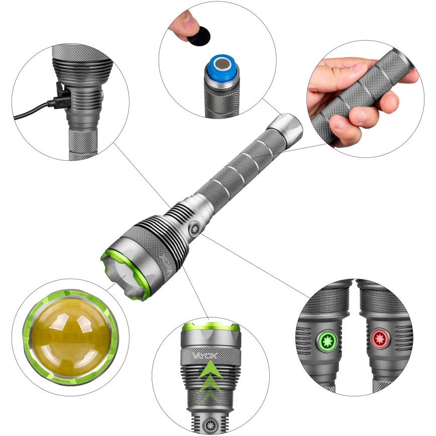 Lampe torche rechargeable à intensité variable avec fonction batterie portative LED/5V IPX7 10000 brillant 2600 mAh