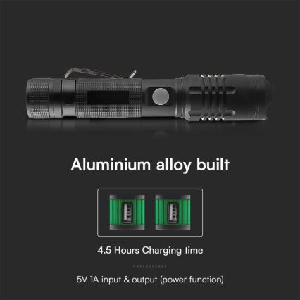 Lampe torche rechargeable USB LED/10W/5V IP54 2000 mAh 1000 brillant