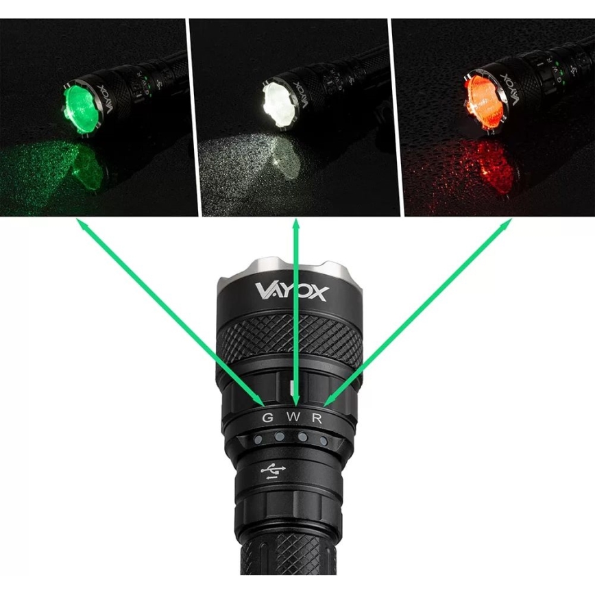 Lampe torche RGBW à intensité variable et rechargeable LED/15W/5V IP66 1500 brillant 2000 mAh