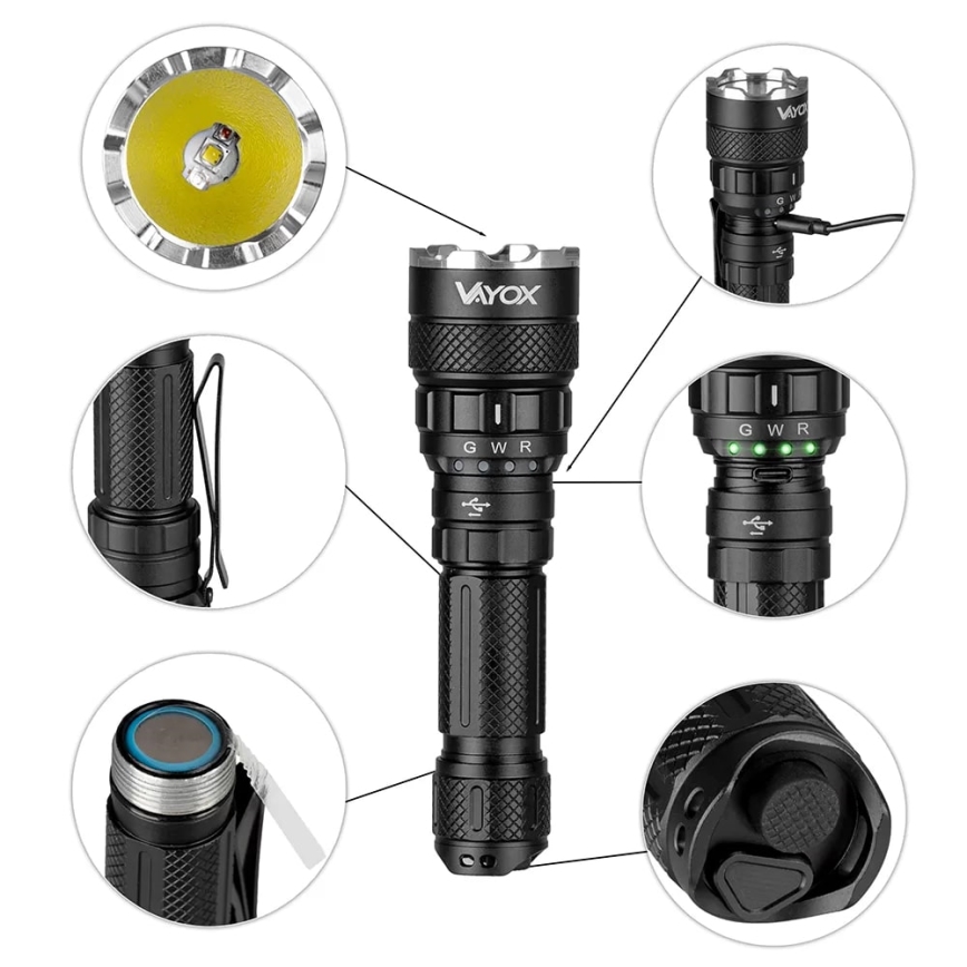 Lampe torche RGBW à intensité variable et rechargeable LED/15W/5V IP66 1500 brillant 2000 mAh