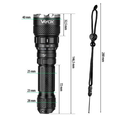 Lampe torche RGBW à intensité variable et rechargeable LED/15W/5V IP66 1500 brillant 2000 mAh