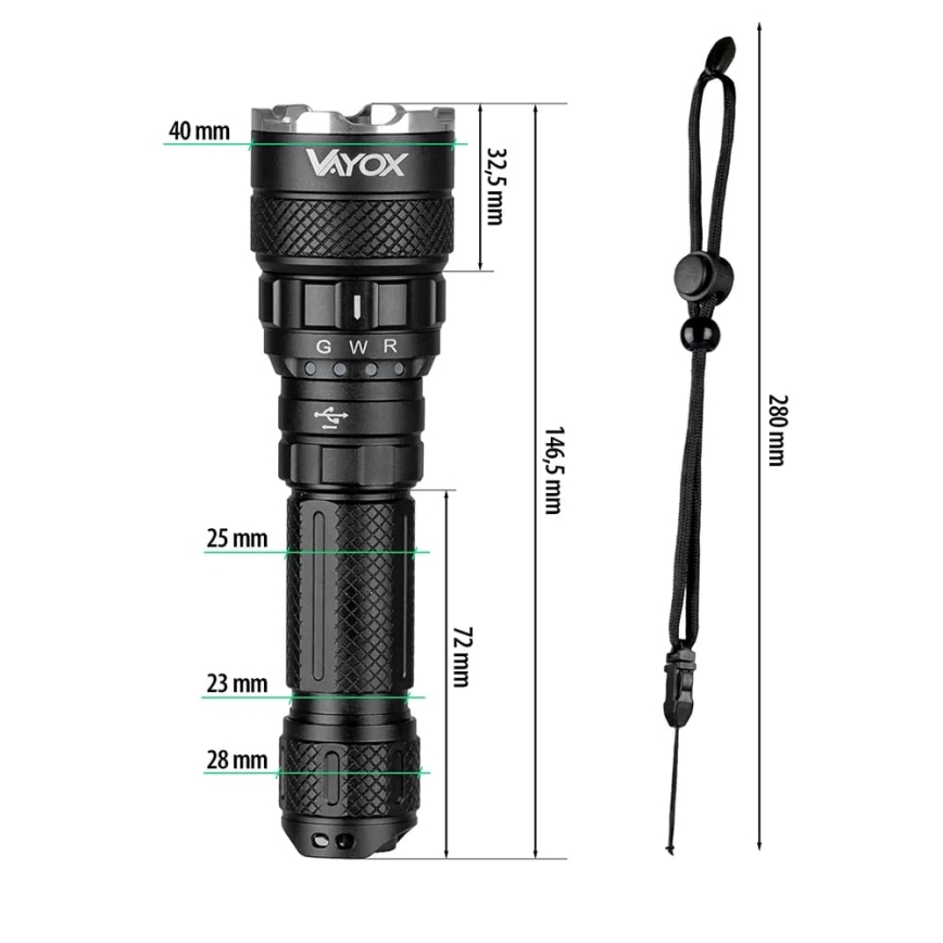 Lampe torche RGBW à intensité variable et rechargeable LED/15W/5V IP66 1500 brillant 2000 mAh