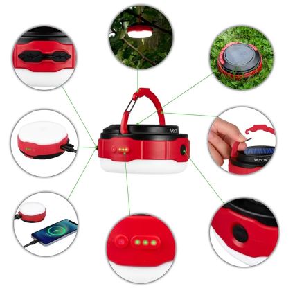 Lampe torche solaire rechargeable à intensité variable avec fonction batterie portative LED/3W/5V 3000/4000/6500K IPX6 500 brillant 2000 mAh