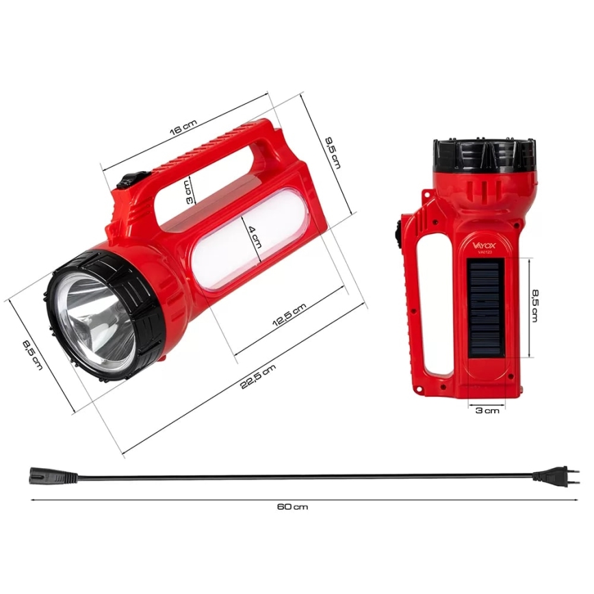 Lampe torche solaire rechargeable LED/7W/230V 400 brillant 3200 mAh