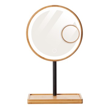 Lanaform - Miroir de maquillage dimmable à LED 5V USB en bambou