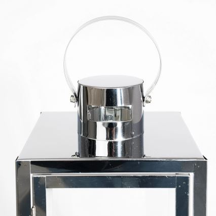 Lanterne décorative 38 cm, chrome brillant