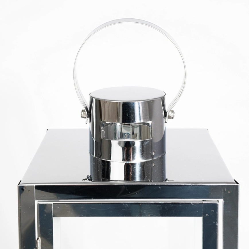 Lanterne décorative 38 cm, chrome brillant
