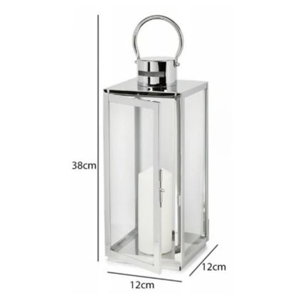 Lanterne décorative 38 cm, chrome brillant