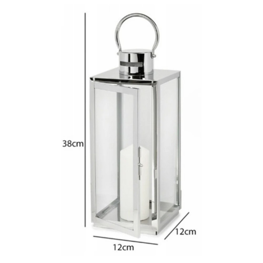 Lanterne décorative 38 cm, chrome brillant