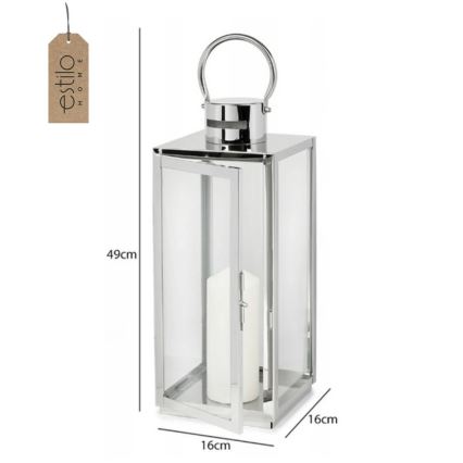 Lanterne décorative 49 cm, finition chromée brillante