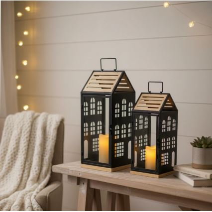 Lanterne décorative HOME 34,5 cm noire/beige