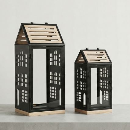 Lanterne décorative HOME 47,5 cm noire/beige