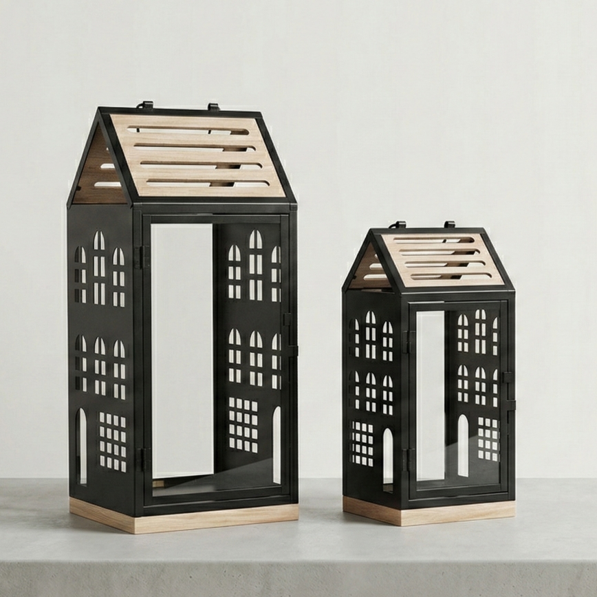 Lanterne décorative HOME 47,5 cm noire/beige