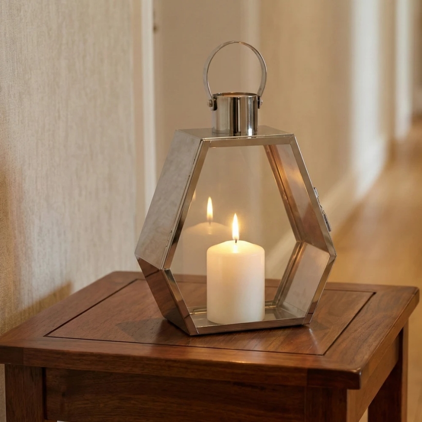 Lanterne décorative PALACE 34 cm chrome brillant