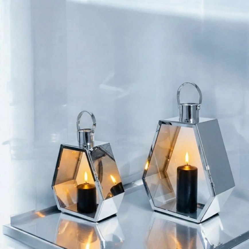 Lanterne décorative PALACE 43 cm, chrome brillant