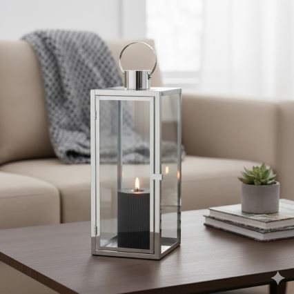 Lanterne décorative TOWER 29 cm chrome brillant