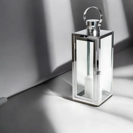 Lanterne décorative TOWER 49 cm en chrome brillant