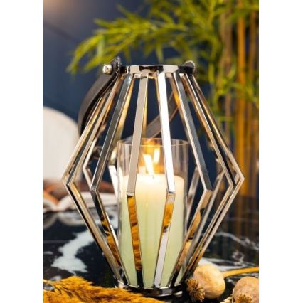 Lanterne GEOM 31 cm chrome brillant/noir