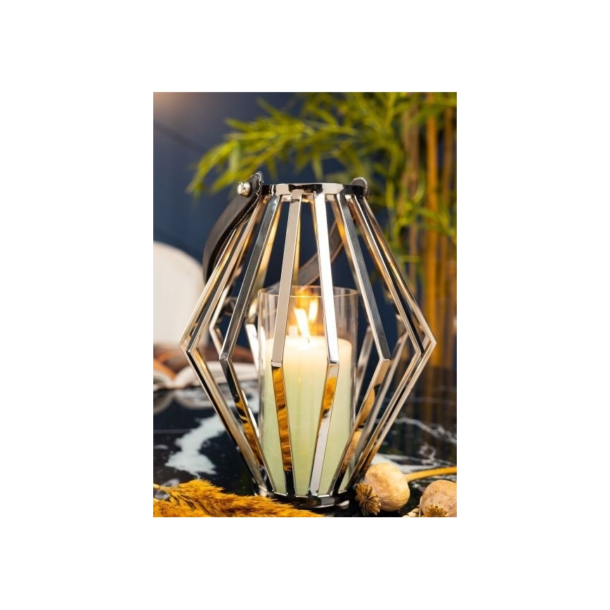 Lanterne GEOM 31 cm chrome brillant/noir