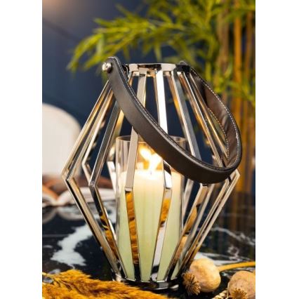 Lanterne GEOM 31 cm chrome brillant/noir