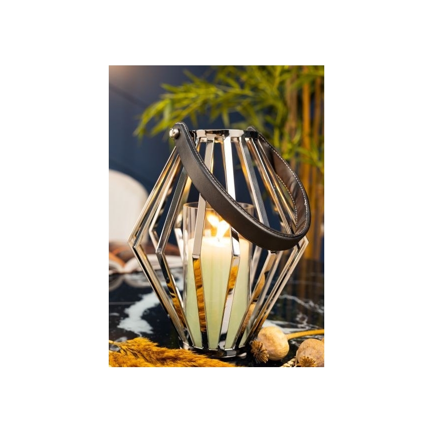 Lanterne GEOM 31 cm chrome brillant/noir