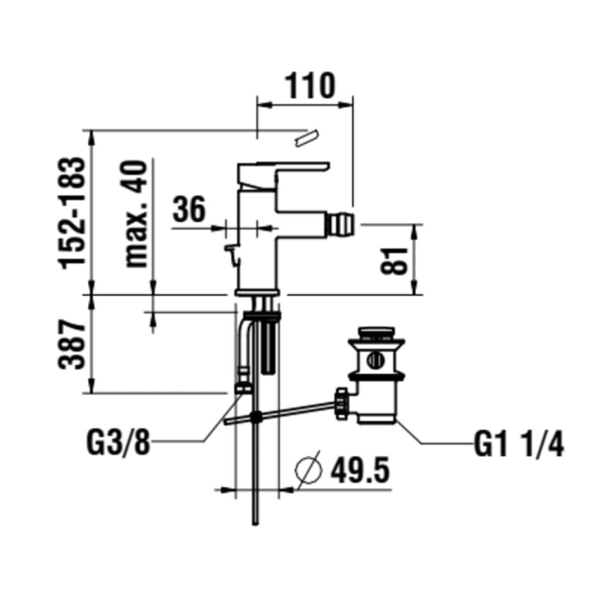 LAUFEN H3410810041141 - Robinet de bidet avec vidage et trop-plein LUA chrome brillant