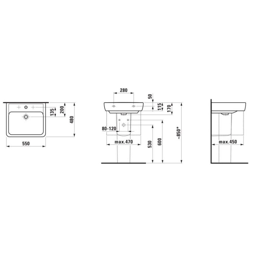 LAUFEN H8189510001041 - Lavabo à poser/suspendu PRO 55x48 cm céramique/blanc
