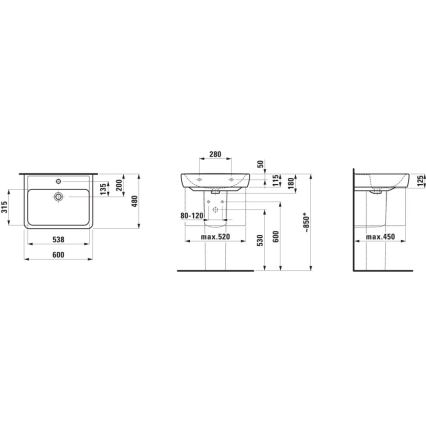 LAUFEN H8189520001041 - Lavabo à poser/suspendu PRO 60x48 cm céramique/blanc