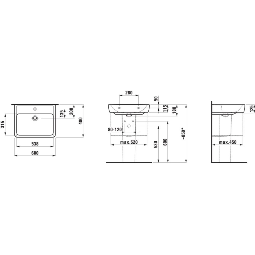 LAUFEN H8189520001041 - Lavabo à poser/suspendu PRO 60x48 cm céramique/blanc