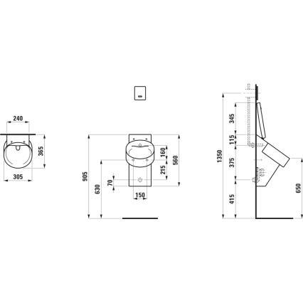 LAUFEN H8402810200001 - Urinoir en céramique, noir brillant, avec orifices pour couvercle VAL, arrivée d'eau arrière, évacuation arrière