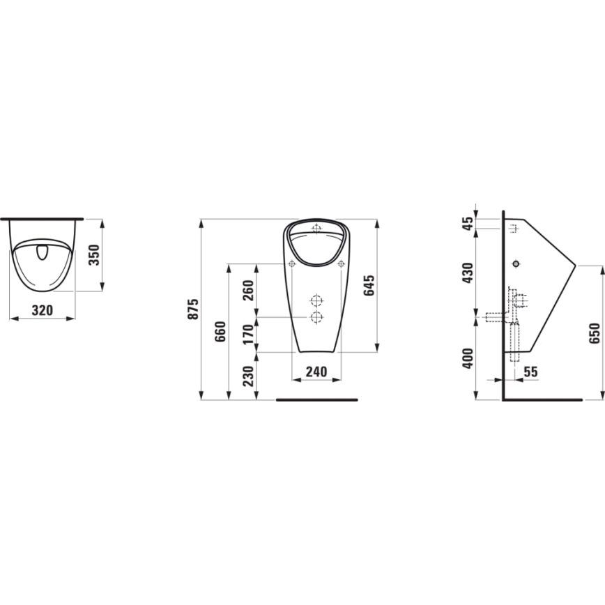 LAUFEN H8410610000001 - Urinoir CAPRINO entrée interne, évacuation arrière, céramique/blanc