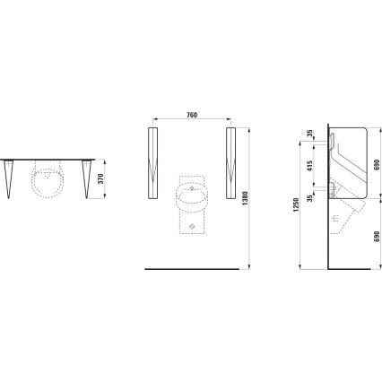 LAUFEN H8472807160001 - Paroi de séparation pour urinoir VAL 69 x 37 cm en céramique, noir mat