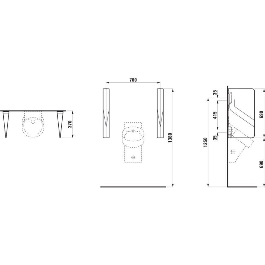 LAUFEN H8472807160001 - Paroi de séparation pour urinoir VAL 69 x 37 cm en céramique, noir mat