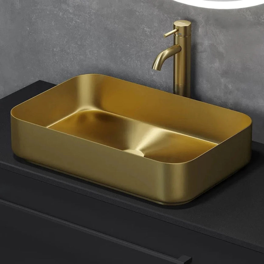 Lavabo à poser sur plan LJORDAL 52 x 34 cm, acier/laiton