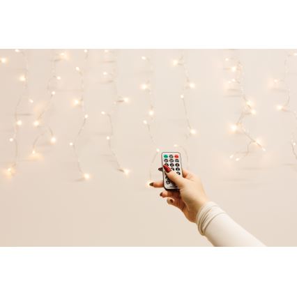 Rideau lumineux LED dimmable de Noël pour extérieur CURTAIN 360xLED/8,4W/230V 2x2 m IP44 blanc chaud + télécommande