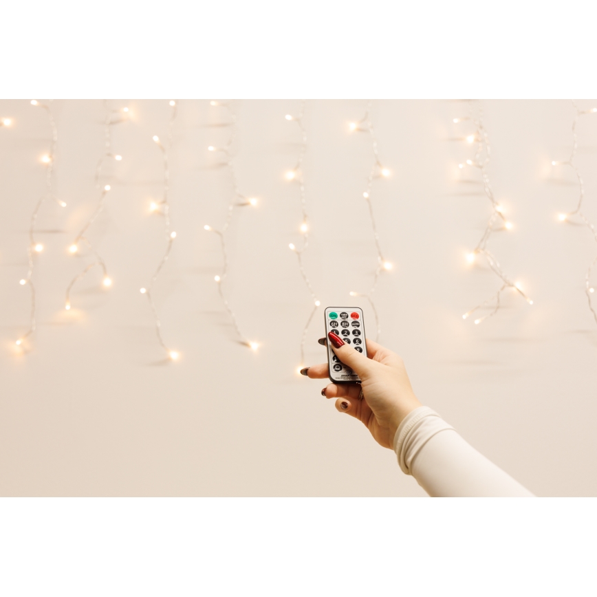 Rideau lumineux LED dimmable de Noël pour extérieur CURTAIN 360xLED/8,4W/230V 2x2 m IP44 blanc chaud + télécommande