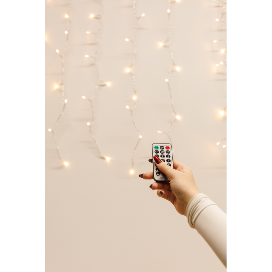 Rideau lumineux LED dimmable de Noël pour extérieur CURTAIN 360xLED/8,4W/230V 2x2 m IP44 blanc chaud + télécommande