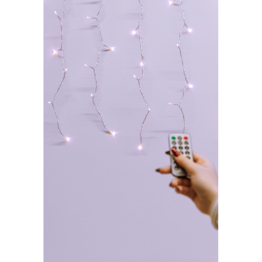 Rideau lumineux LED dimmable de Noël pour extérieur CURTAIN 360xLED/8,4W/230V 2x2 m IP44 blanc chaud + télécommande