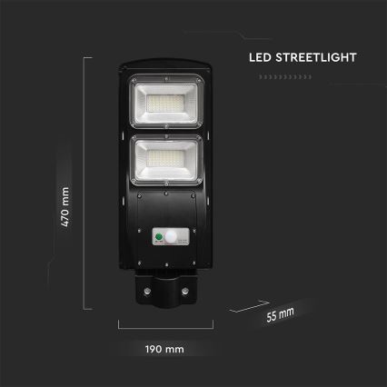 LED Lampe solaire à intensité variable avec détecteur de mouvement et de crépuscule LED/8W/3,2V 6000K IP65 9000 mAh noir + Télécommande